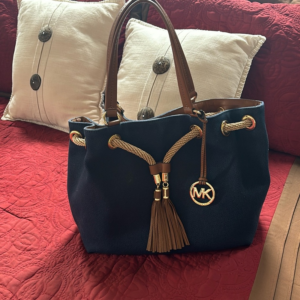 Michael Kors Navy Canvas and Leather Tote